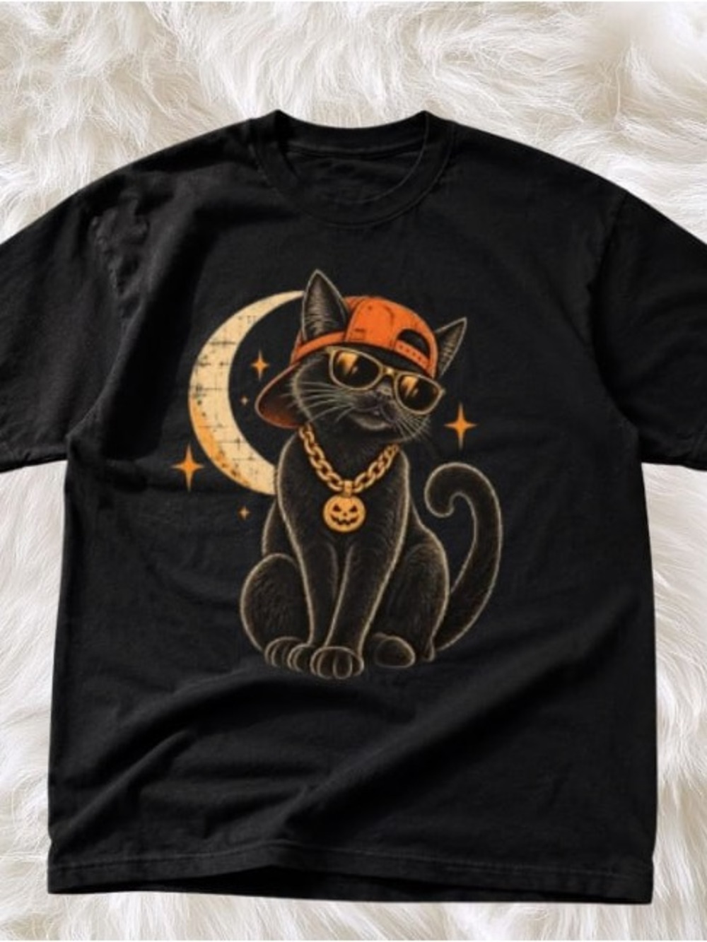 Halloween Cat Gildan Black Tee Graphic